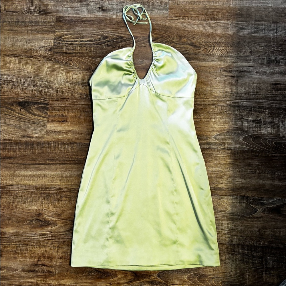 Elegant Backless Satin Dress in Light Green